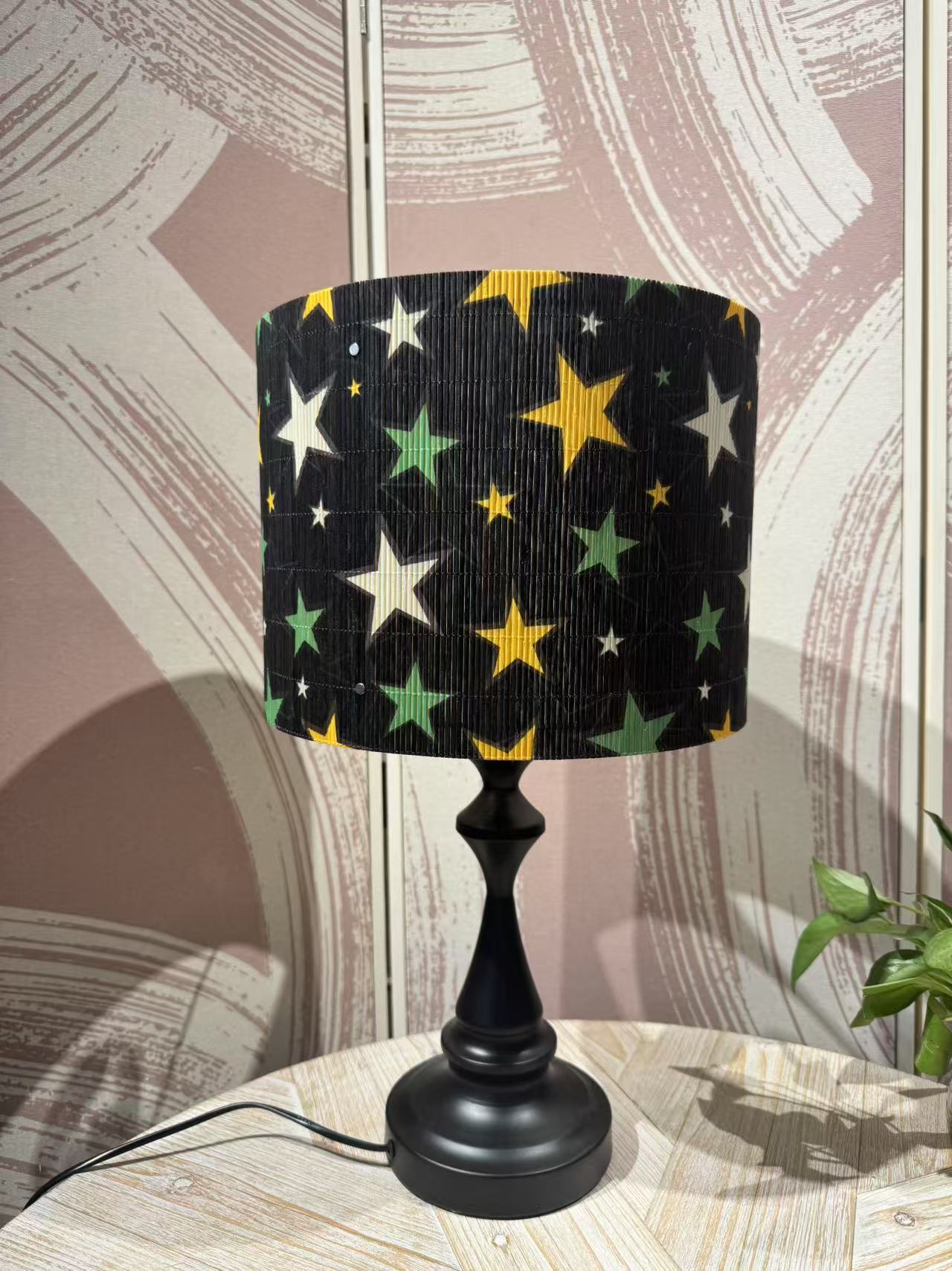 lamp shade, Bamboo Material, modern lamp, Floor Lamps, Table Lamps, Chandelier Lamp, Black with Yellow and Green Stars, Lamp Replacement Accessories E27, 30x23cm