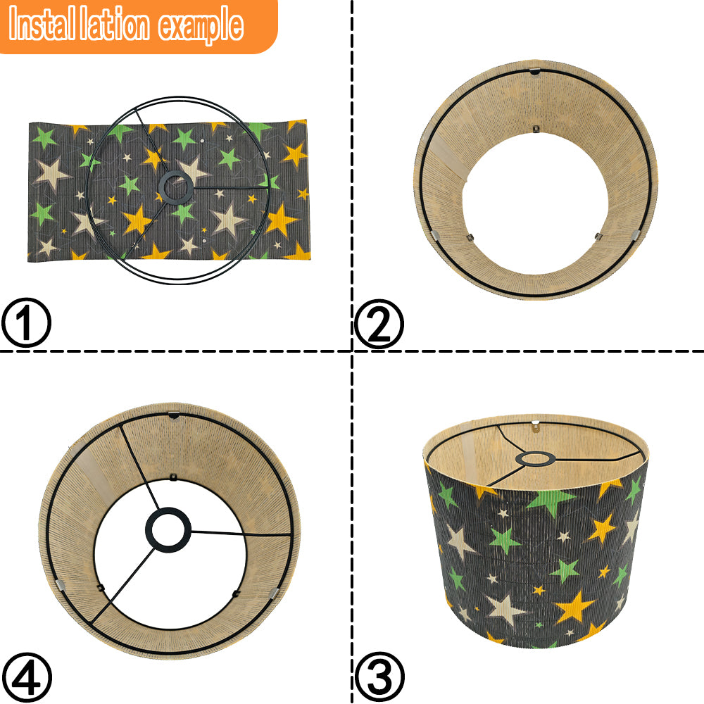 lamp shade, Bamboo Material, modern lamp, Floor Lamps, Table Lamps, Chandelier Lamp, Black with Yellow and Green Stars, Lamp Replacement Accessories E27, 30x23cm