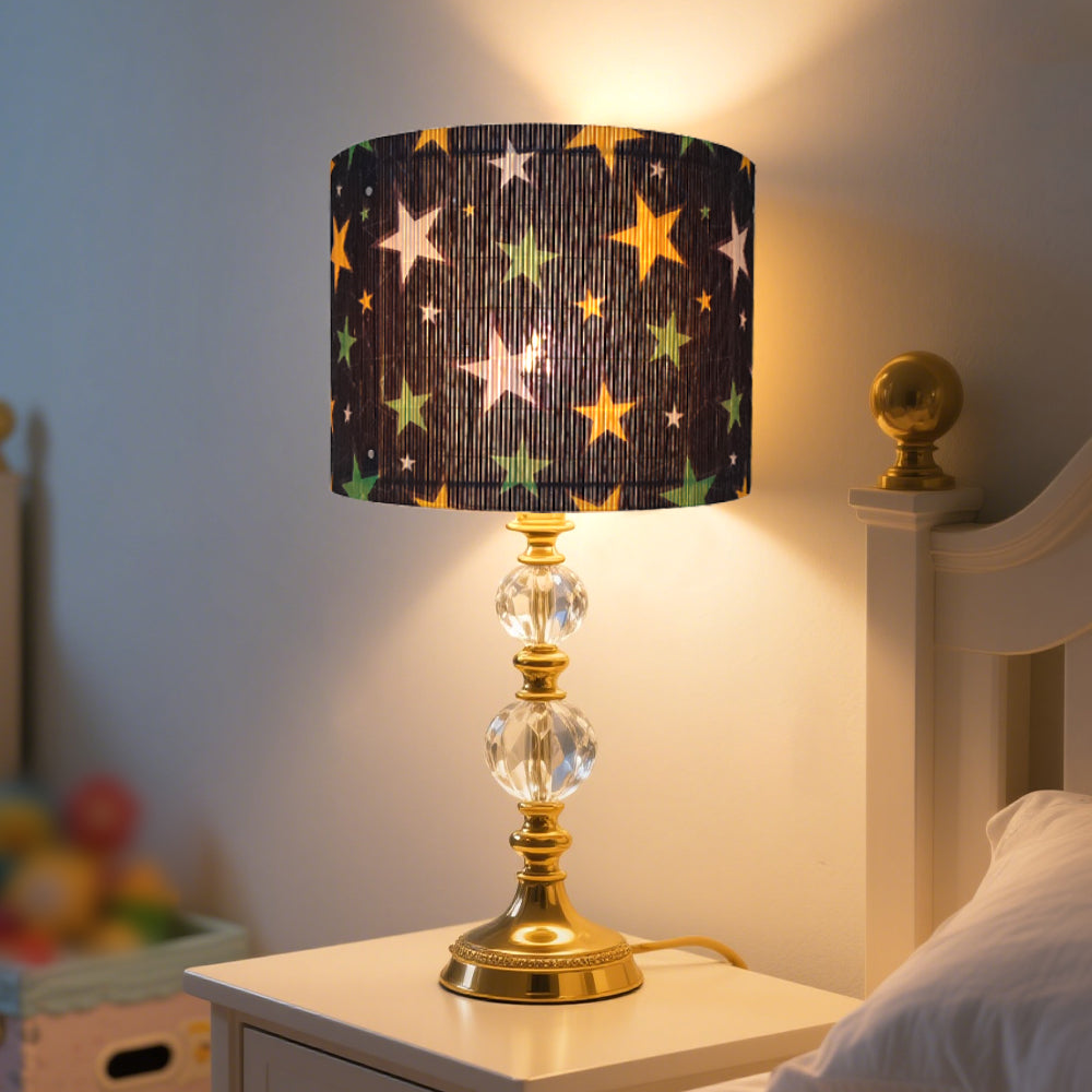 lamp shade, Bamboo Material, modern lamp, Floor Lamps, Table Lamps, Chandelier Lamp, Black with Yellow and Green Stars, Lamp Replacement Accessories E27, 30x23cm