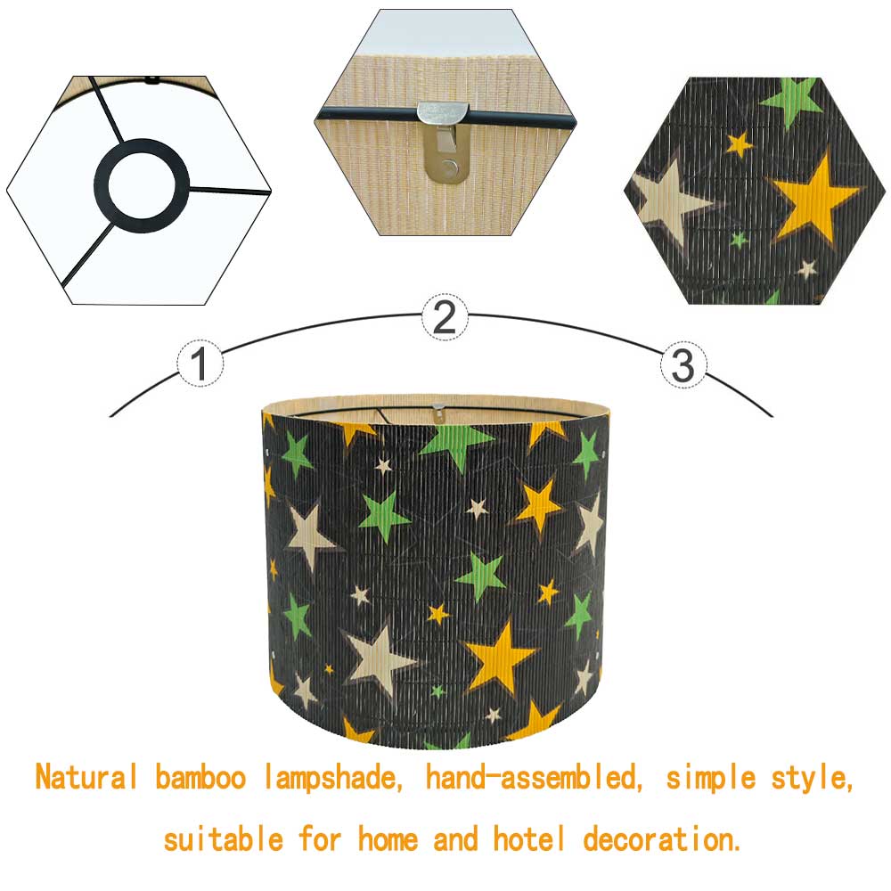 lamp shade, Bamboo Material, modern lamp, Floor Lamps, Table Lamps, Chandelier Lamp, Black with Yellow and Green Stars, Lamp Replacement Accessories E27, 30x23cm