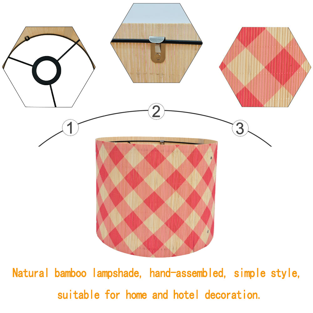 bamboo lamp shade, modern lamp, Groovy unique, Floor Lamps, Table Lamps, Chandelier Lamp, Pink Grid, Lamp Replacement Accessories E27, 30x23cm