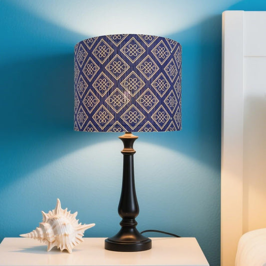 lamp shade,bamboo, traditional style, Floor Lamps, Table Lamps, Chinese knot, navy blue, Lamp Replacement Accessories E27, 30x23cm