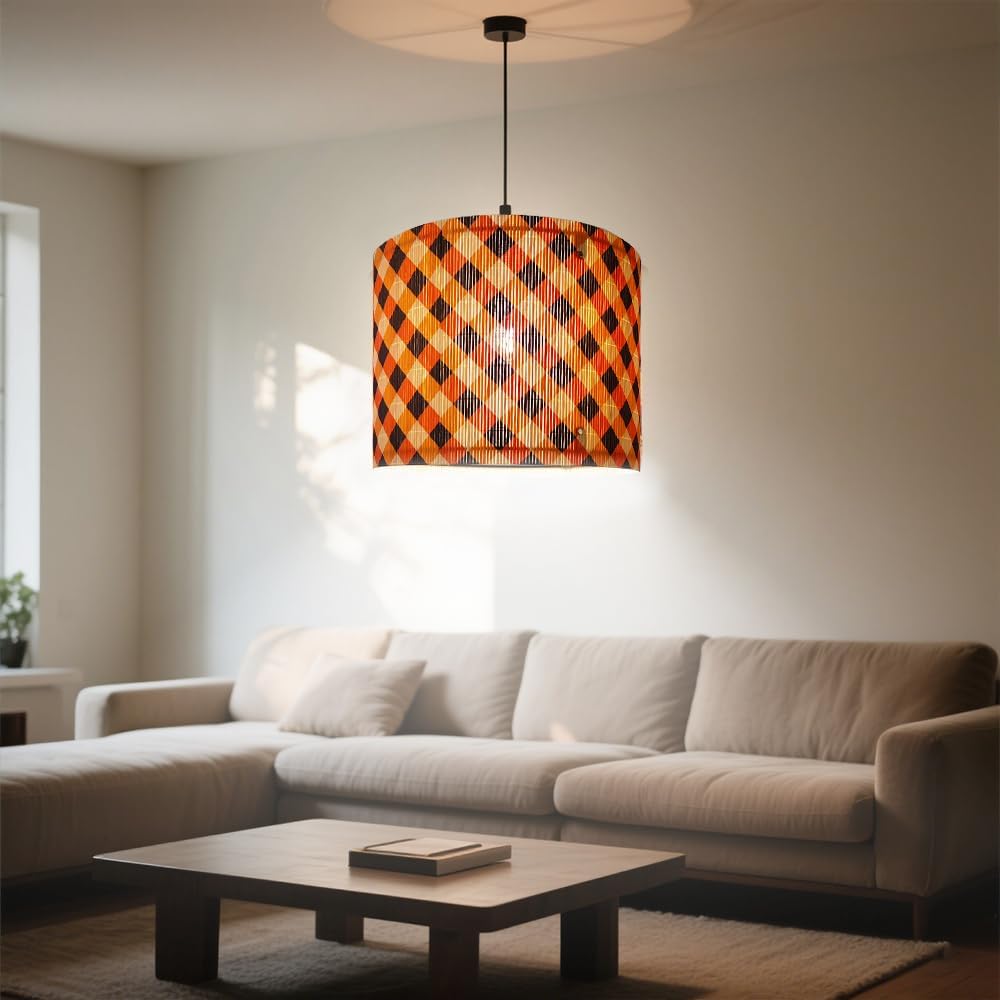 lamp shade, bamboo, modern lamp, Floor Lamps, Table Lamps, Chandelier Lamp, colorful grid, Lamp Replacement Accessories E27, 30x23cm