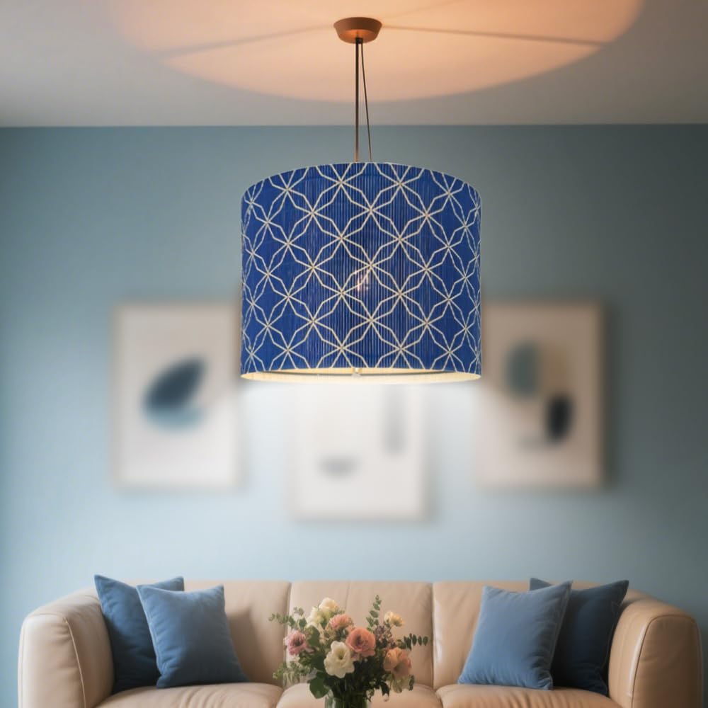 lamp shade, bamboo, modern lamp, Floor Lamps, Table Lamps, Chandelier Lamp,Navy Blue, Elegant&Grovvy, Lamp Replacement Accessories E27, 30x23cm