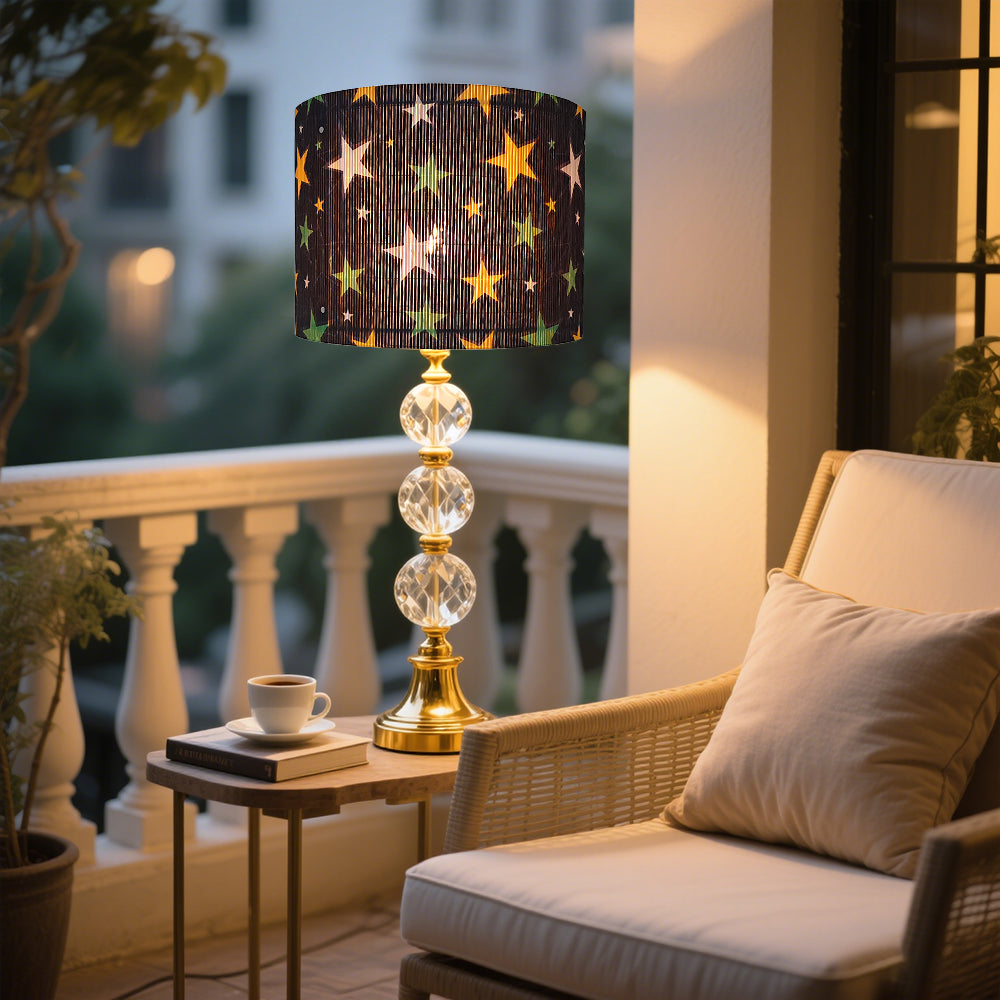 lamp shade, Bamboo Material, modern lamp, Floor Lamps, Table Lamps, Chandelier Lamp, Black with Yellow and Green Stars, Lamp Replacement Accessories E27, 30x23cm