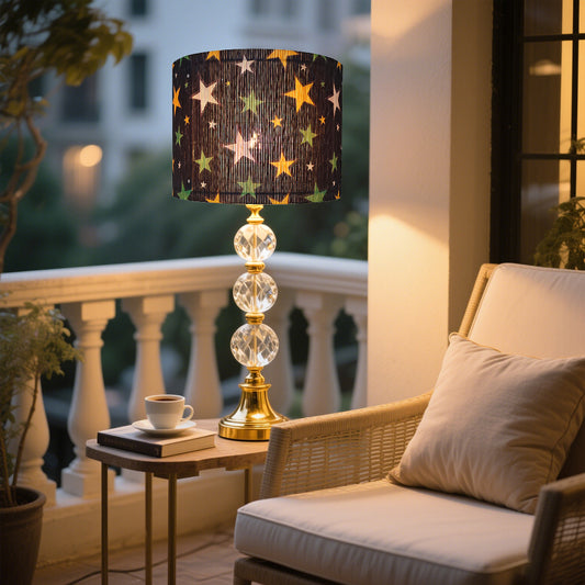 lamp shade, Bamboo Material, modern lamp, Floor Lamps, Table Lamps, Chandelier Lamp, Black with Yellow and Green Stars, Lamp Replacement Accessories E27, 30x23cm